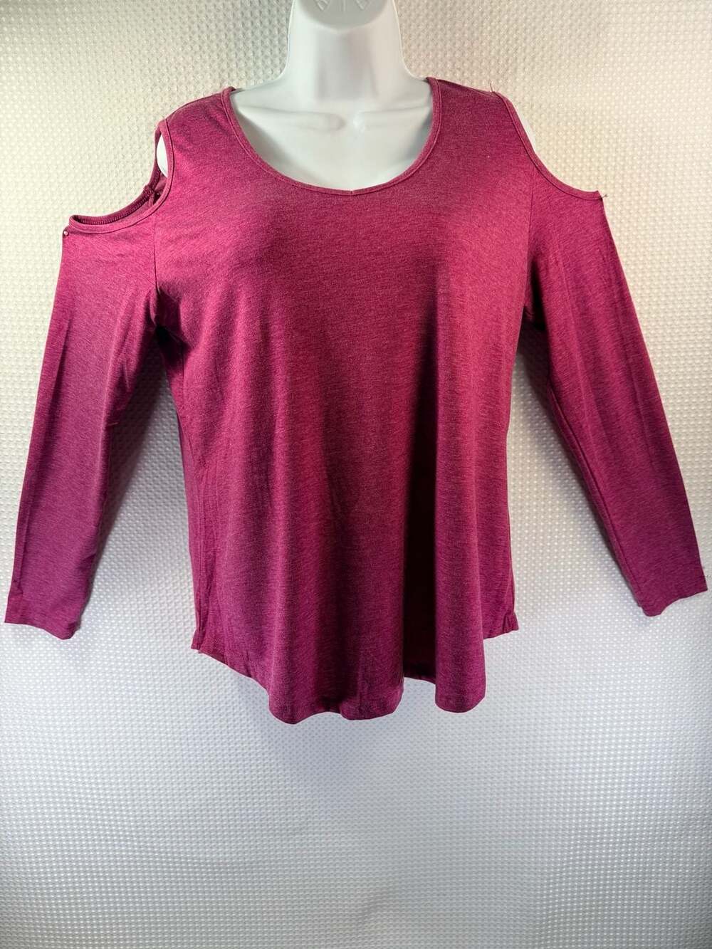 Cold Shoulder Long Sleeve Knit Top in Raspberry - Picture 2 of 7